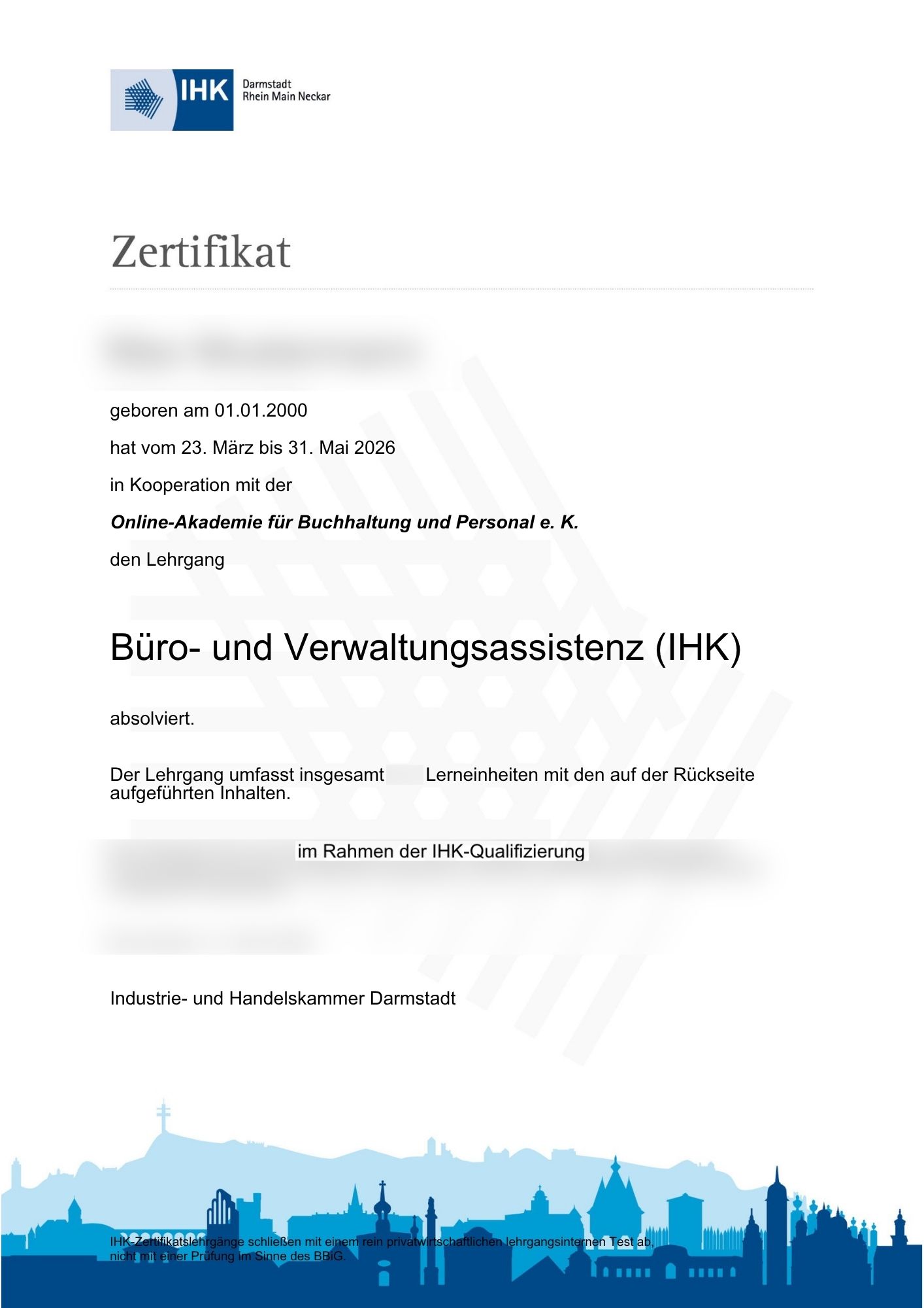 Zertifikat Büro und Verwaltungsassistenz